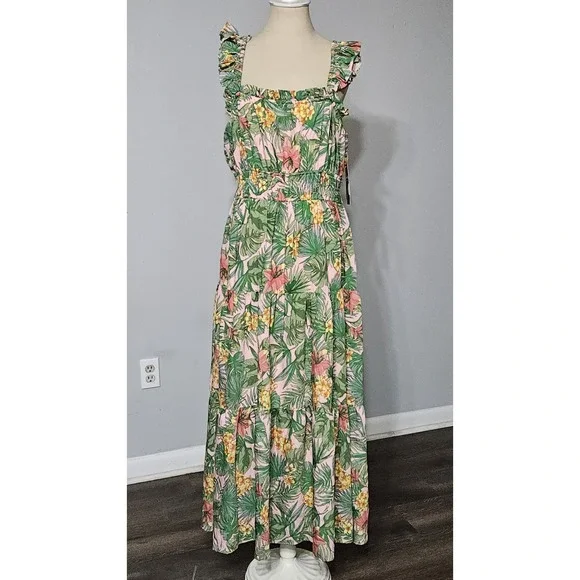 Maison Tara Tiered Midi Dress Women's Green 14 - Picture 3 of 10